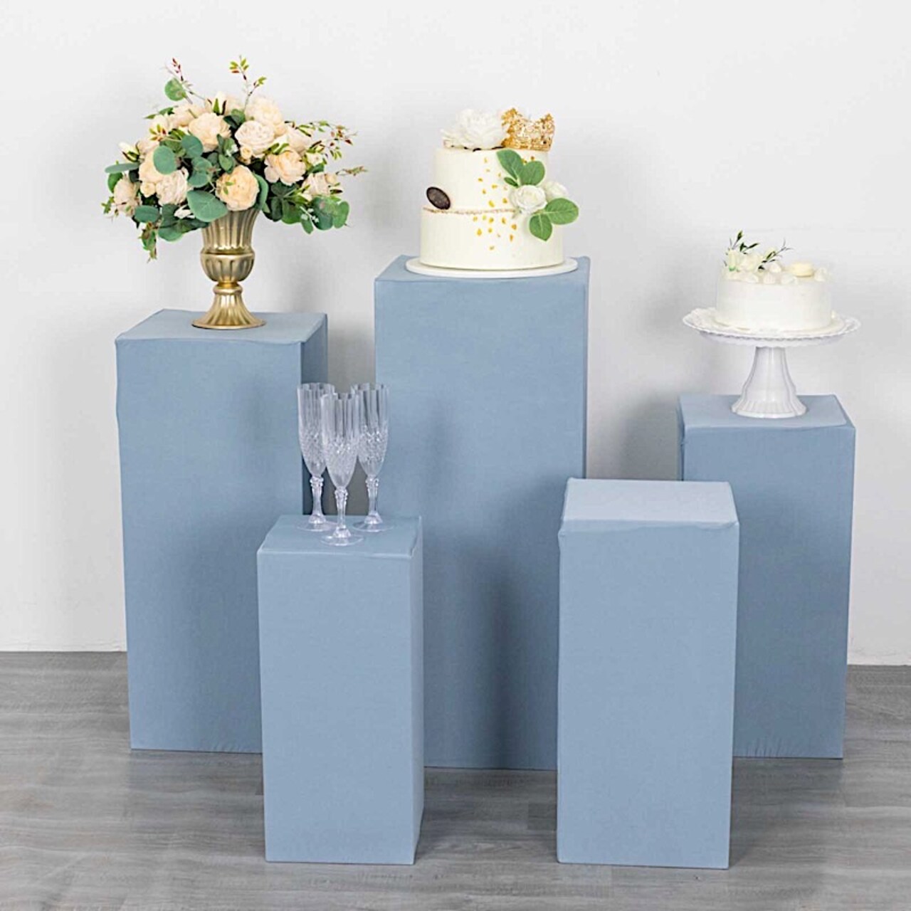 5 Rectangular Pedestal Fitted Spandex Display STAND COVERS Set